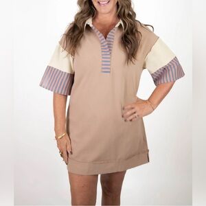 🆕Umgee Cream and Pink Striped T Shirt Dress M🆕